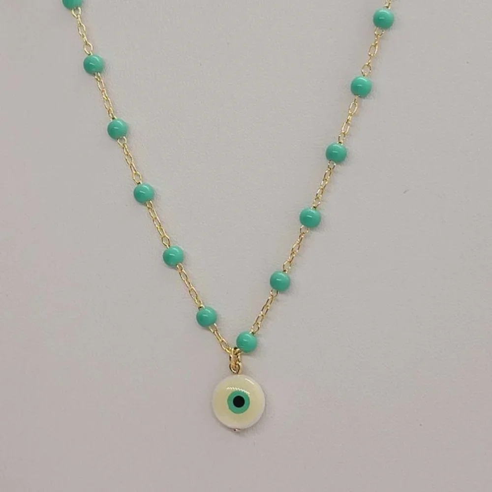 Brazilian 18k Gold Filled Turquoise Evil Eye Necklace - Picture 4 of 4